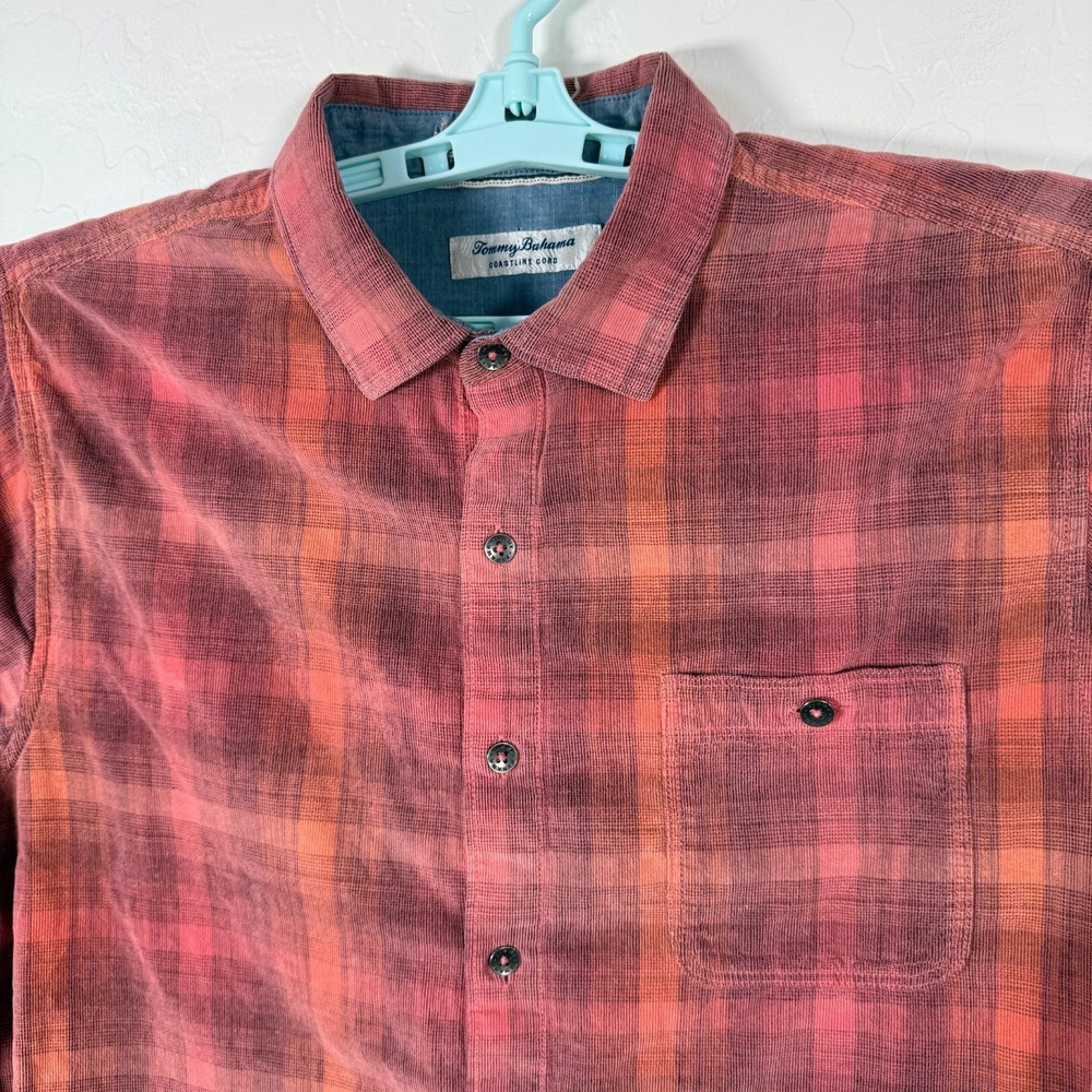Tommy Bahama Shirt Mens Large Red Coastline Cord Long Sleeve‎ Plaid Corduroy